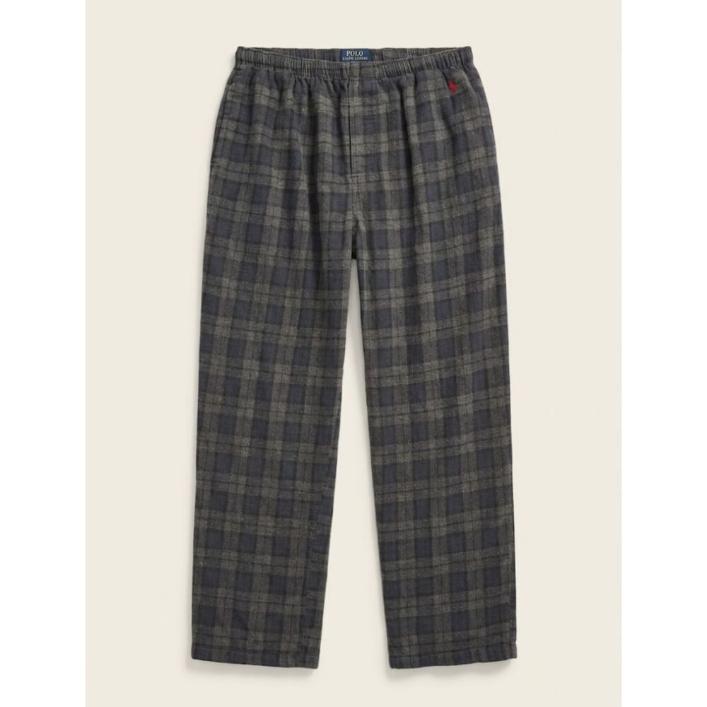 Polo Ralph Lauren Pajama Pants Mens XL Gray Navy Plaid Flannel Lounge Bottoms